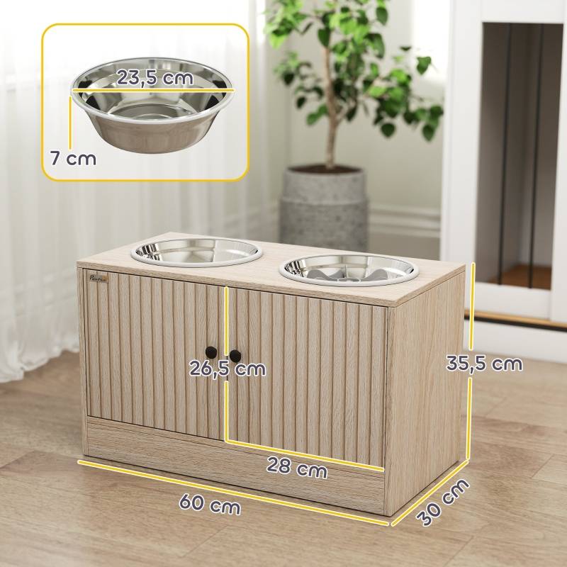 Station d'alimentation surélevée en bois grands chiens avec rangement 60cm chêne - ComfortXL Outdoor Living - Image 3
