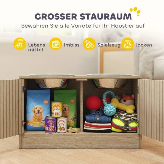 Station d'alimentation surélevée en bois grands chiens avec rangement 60cm chêne - ComfortXL Outdoor Living - Image 5