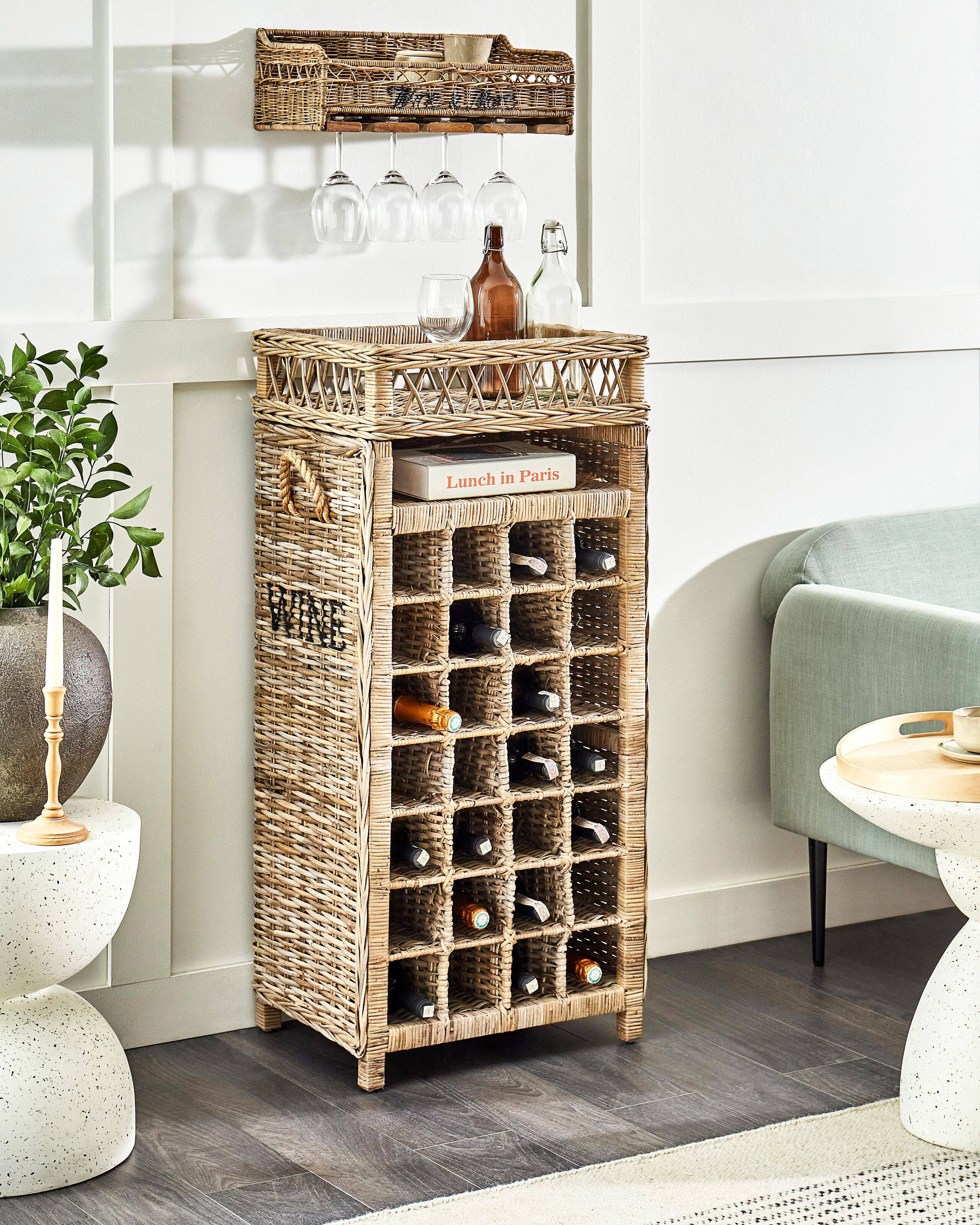 Beliani - Porte-Bouteilles Casier à 28 Rangements en Rotin Clair 112 cm avec Etagère et Rangement Supérieur Décoratif et Fonctionnel Matière Robuste - Image 2