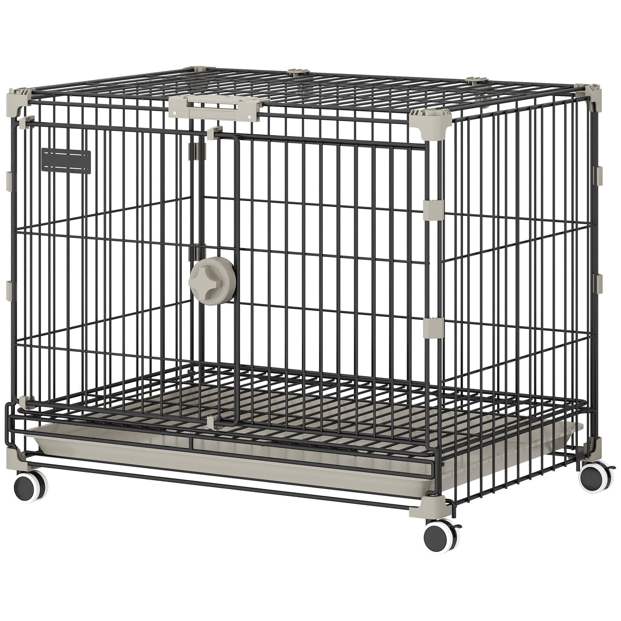 Sans Marque - Cage pour Chien, Plateau Amovible, Roues avec Freins, Toit Ouvrant Verrouillable, 60,5x45,5x54,5cm, Noir - Image 2