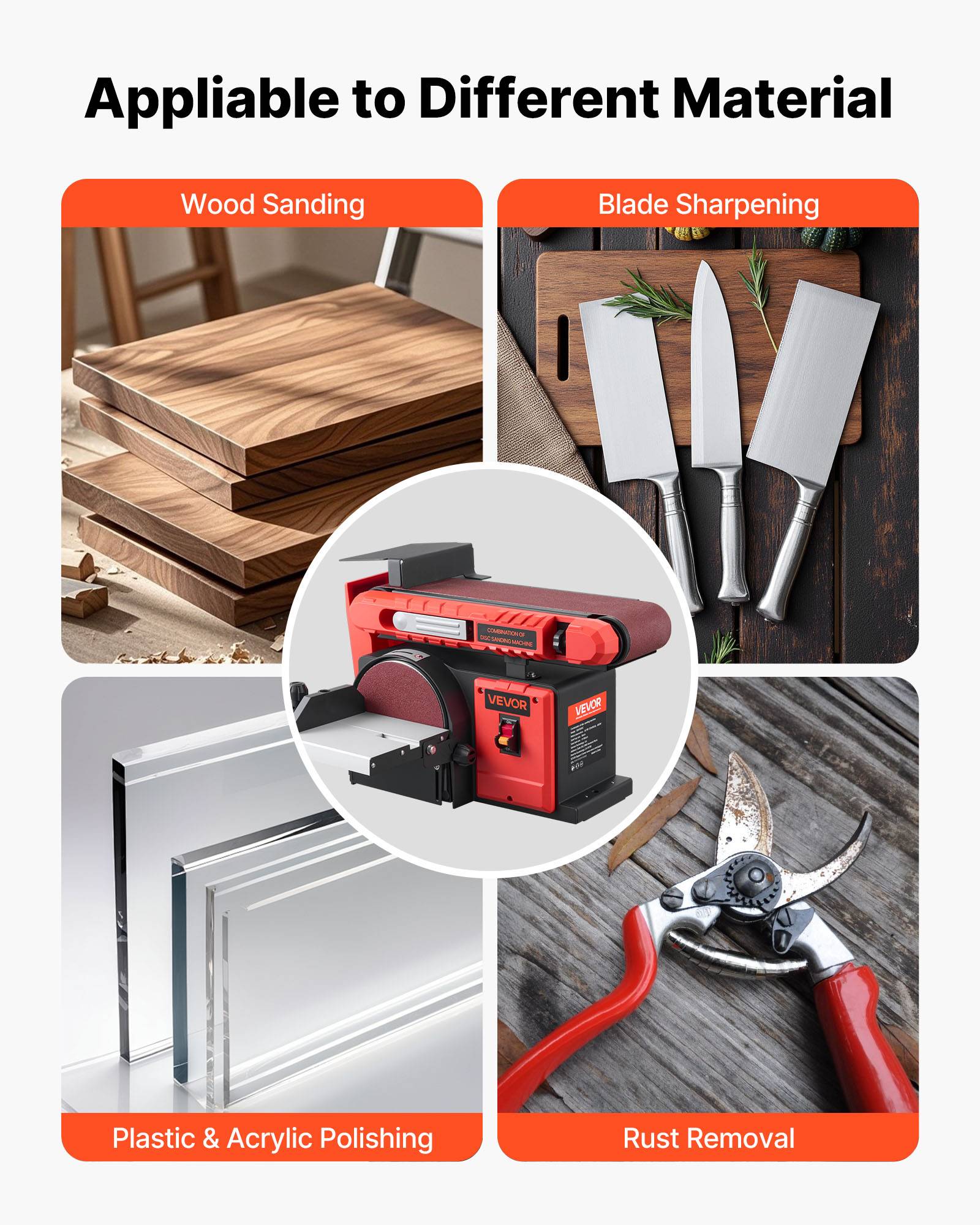 Vevor - VEVOR ponceuse combinée bande et disque 400 W, bande 101,6x914,4 mm réglable 0–90°, disque 152,4 mm, table inclinable 0–45°, port poussières. - Image 7