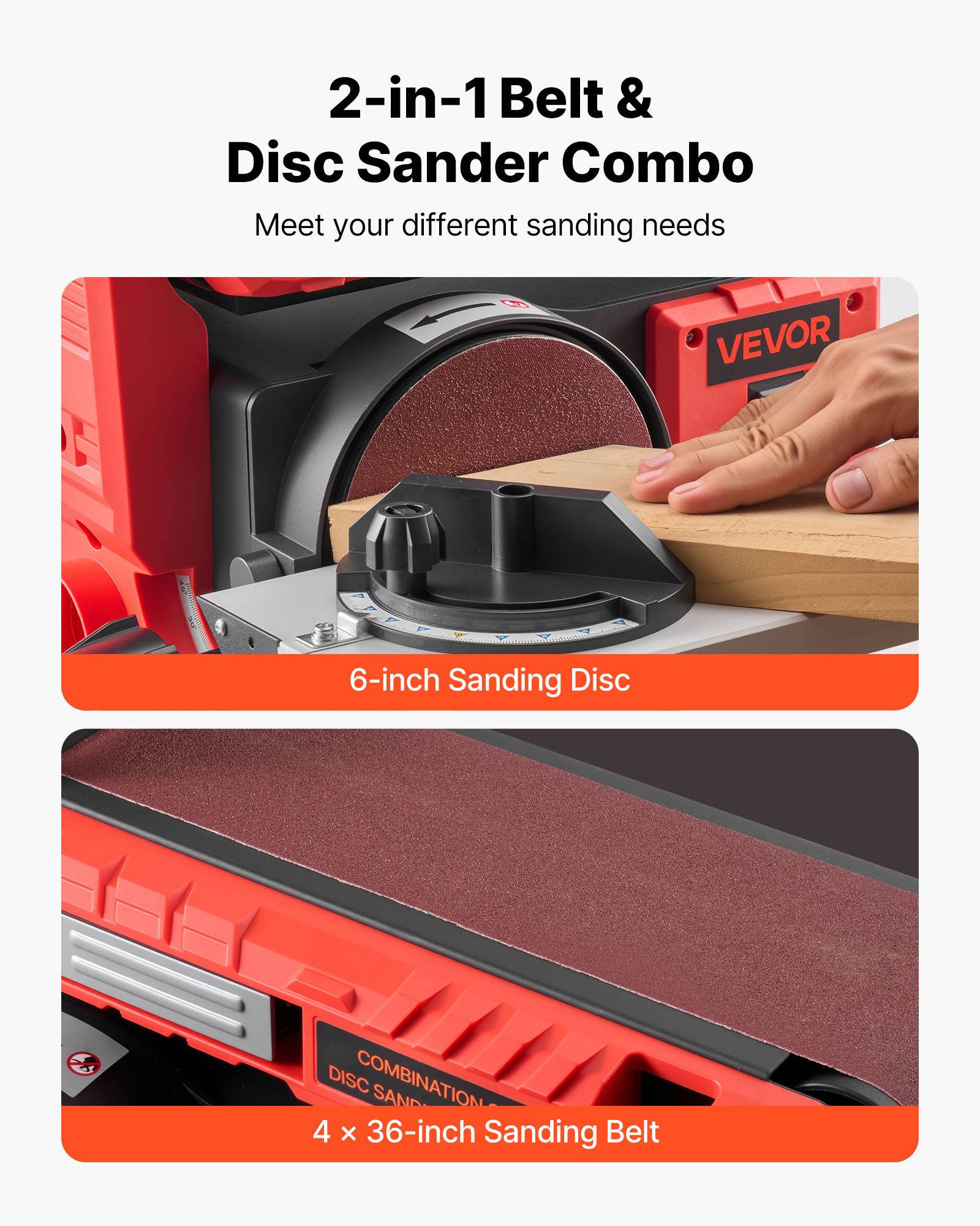 Vevor - VEVOR ponceuse combinée bande et disque 400 W, bande 101,6x914,4 mm réglable 0–90°, disque 152,4 mm, table inclinable 0–45°, port poussières. - Image 3