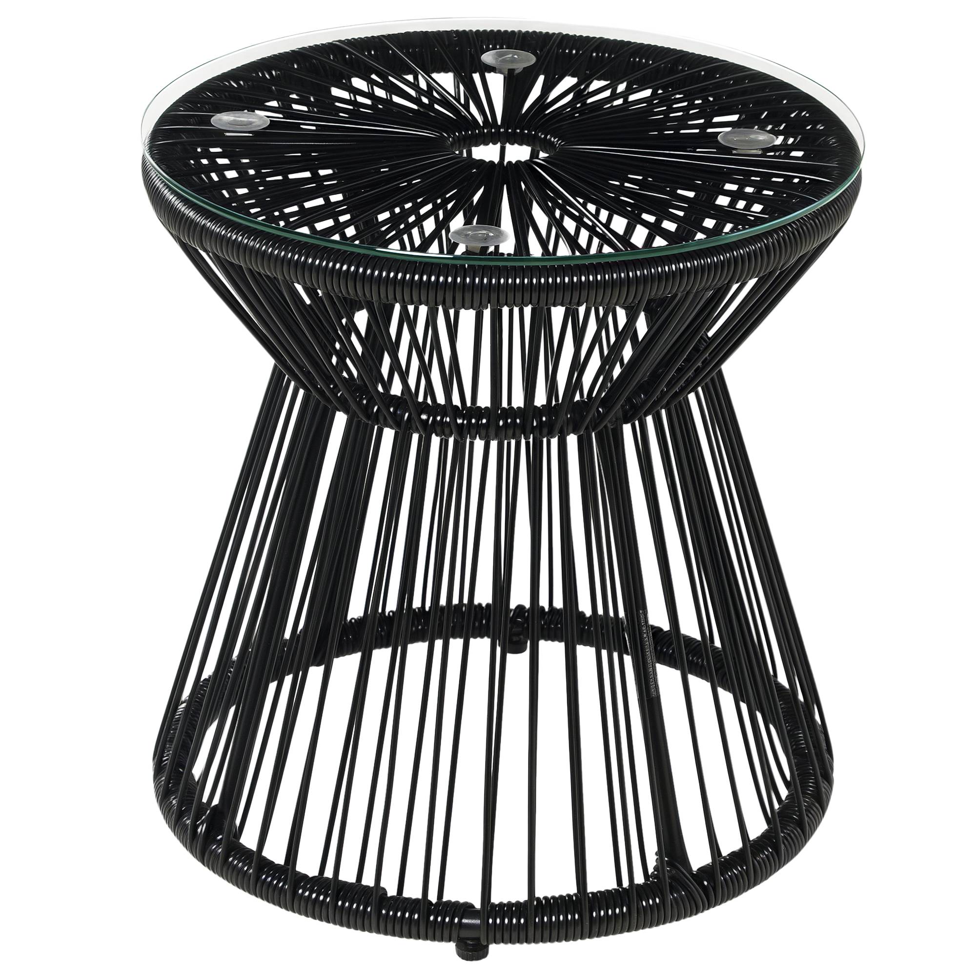 Table de jardin ronde en résine tressée imitation rotin table de bistrot métal plateau verre trempé Ø 40 x 42 cm noir - Image 1