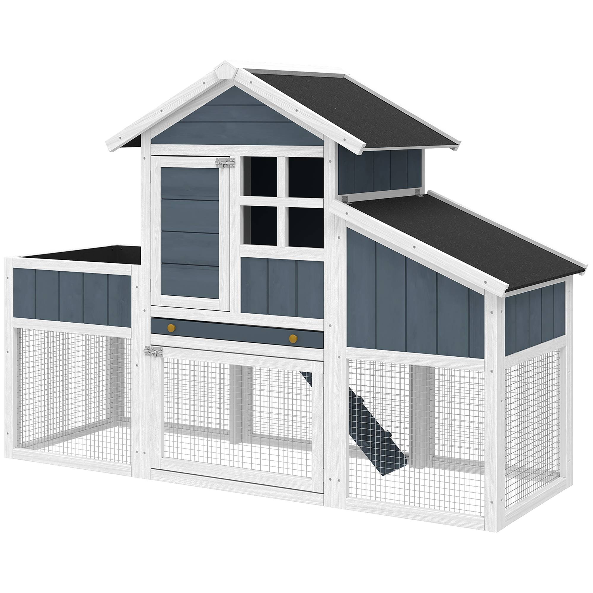 Poulailler en Bois Sapin pour 3 Poules avec Nichoir et Enclos 162x63x115cm Gris - ComfortXL Outdoor Living - Image 2
