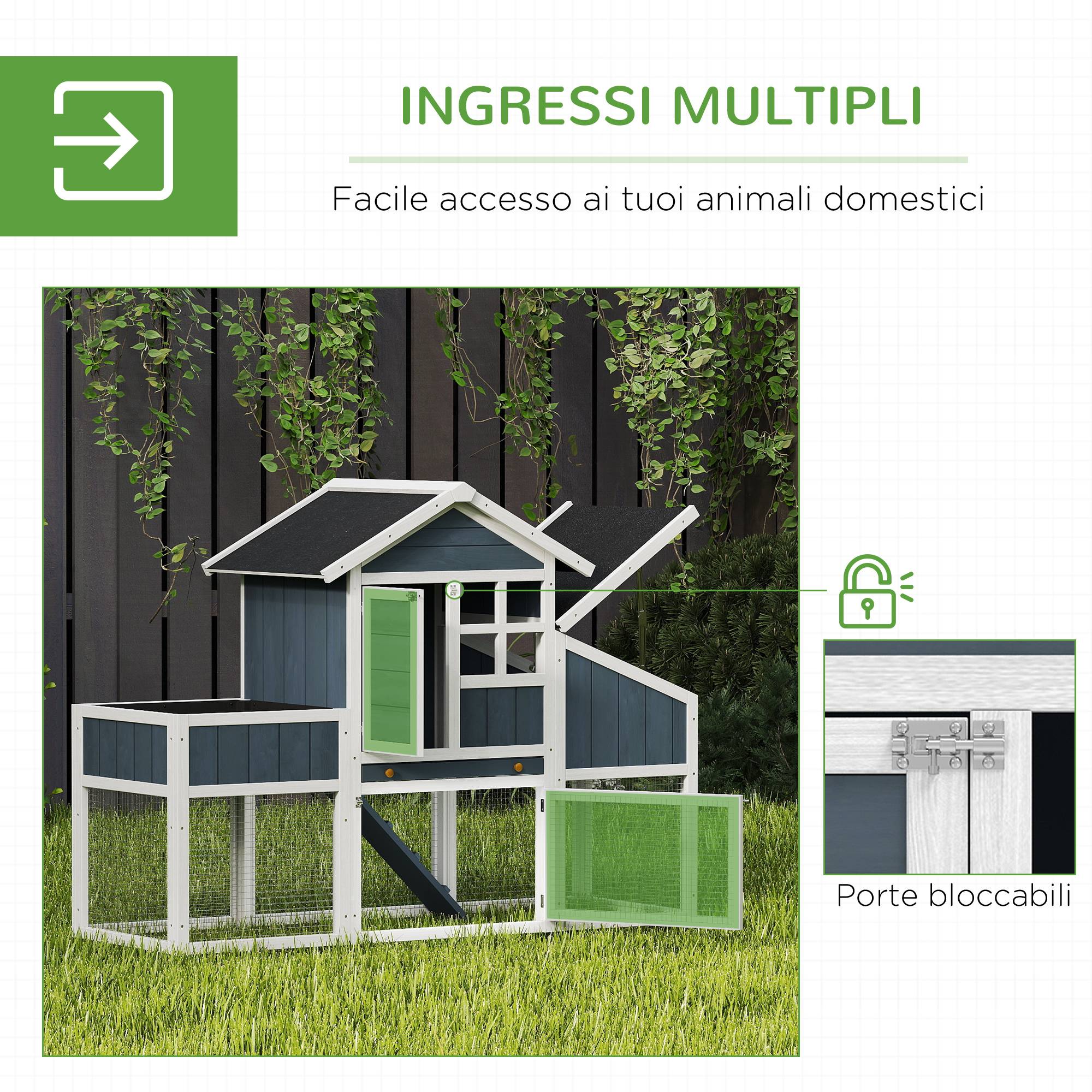 Poulailler en Bois Sapin pour 3 Poules avec Nichoir et Enclos 162x63x115cm Gris - ComfortXL Outdoor Living - Image 7
