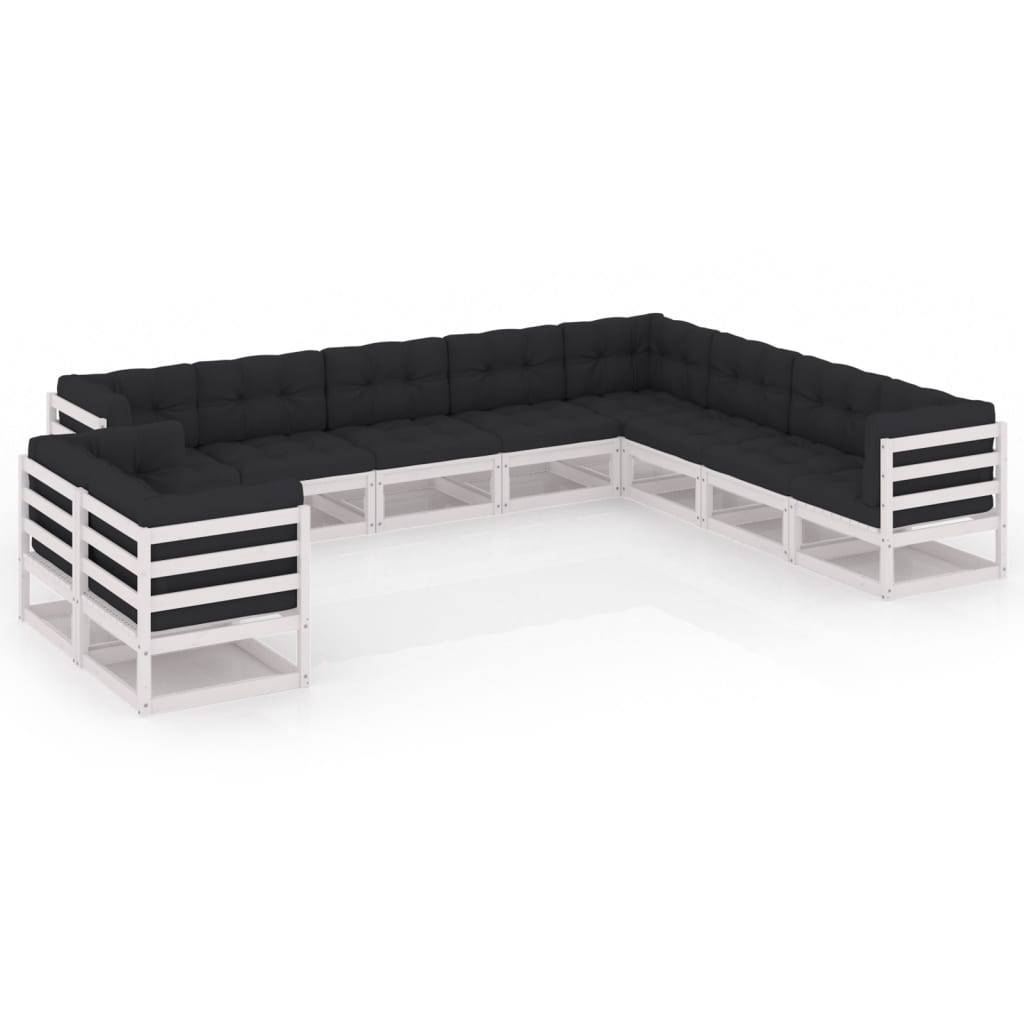 Helloshop26 - Salon de jardin meuble d'extérieur ensemble de mobilier 10 pièces avec coussins blanc bois de pin massif - Image 1