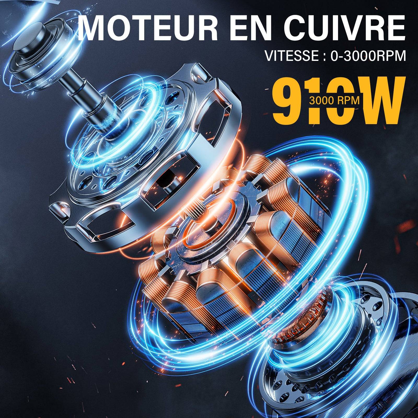 Perceuse Électrique à Percussion 910W, Perceuse à Percussion électrique 0-3000 RPM, Mandrin 13mm - Image 3