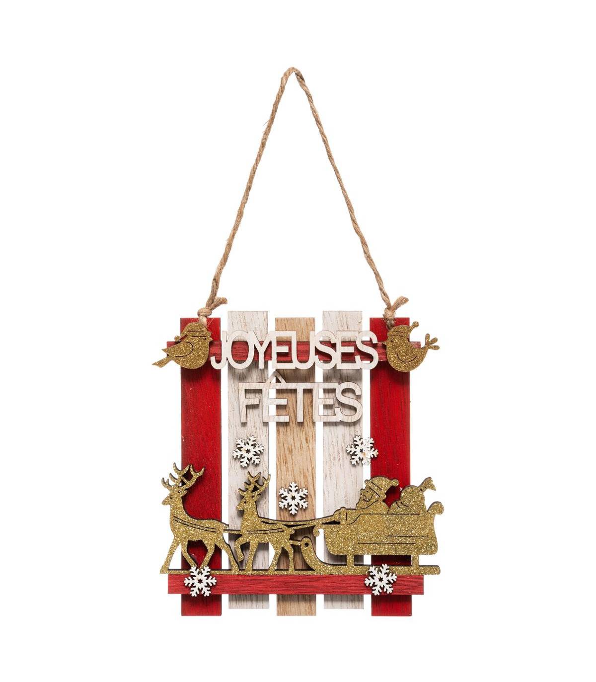 Fééric Lights & Christmas - Sujet de Noël à suspendre Mini Pancarte décorée en bois
