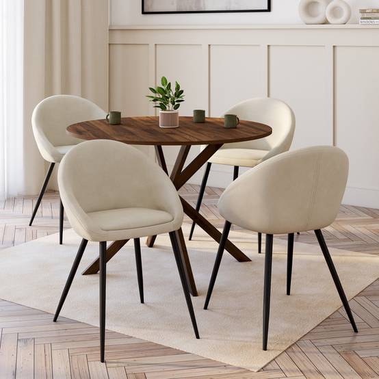 IDMARKET - Lot de 4 chaises NAYA en velours crème pour salle à manger - Image 1