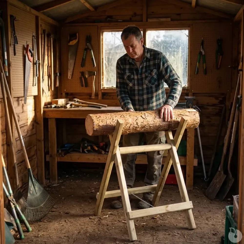 Chevalet en bois naturel pour sciage - Image 3