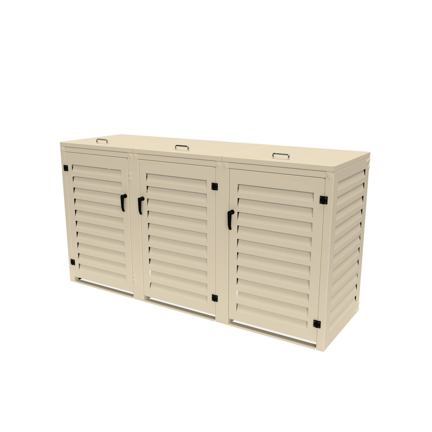 Cache Poubelle Extérieur Triple en Aluminium thermolaqué - Abri pour 3 conteneurs 120 Litres – Crème RAL 1015 - Image 1