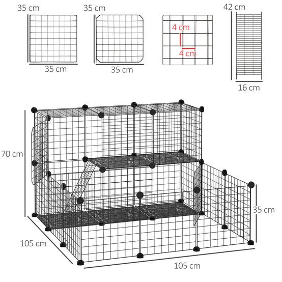 Parc Modulable Acier Résine Pour Lapins Cobayes 2 Niveaux 105x105x70cm Noir - ComfortXL Outdoor Living - Image 5