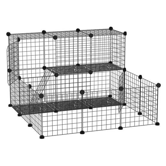 Parc Modulable Acier Résine Pour Lapins Cobayes 2 Niveaux 105x105x70cm Noir - ComfortXL Outdoor Living - Image 1