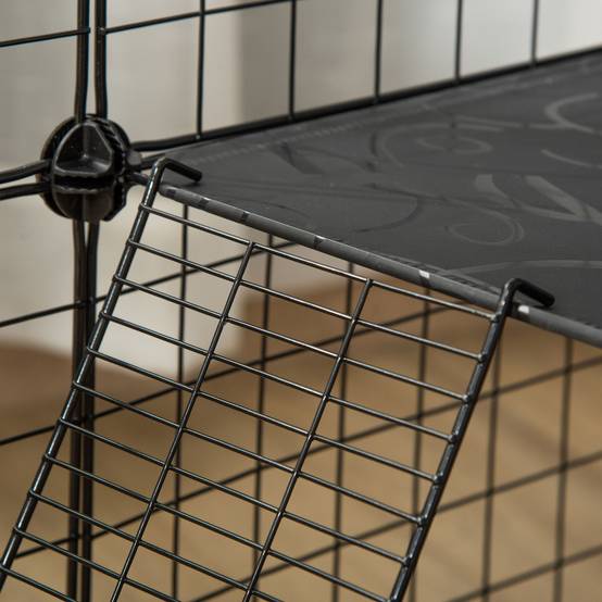 Parc Modulable Acier Résine Pour Lapins Cobayes 2 Niveaux 105x105x70cm Noir - ComfortXL Outdoor Living - Image 10