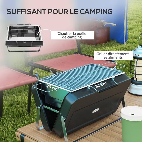 Barbecue de table pliable acier noir 47 x 30 x 28 cm - PANGIVO - Image 8