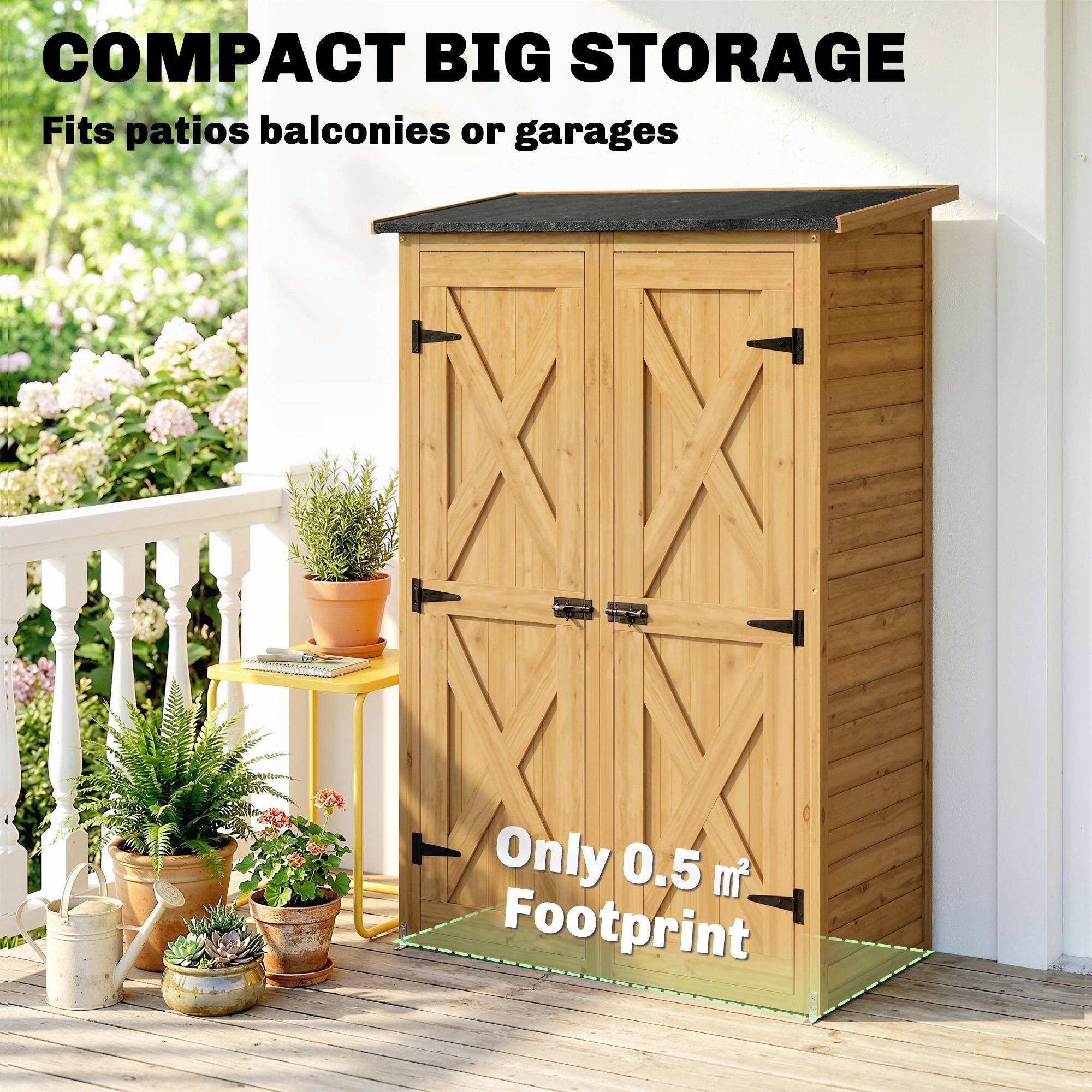 Abri de Rangement en Bois, Cabane de Jardin avec 2 Étagères, Marron - Image 9