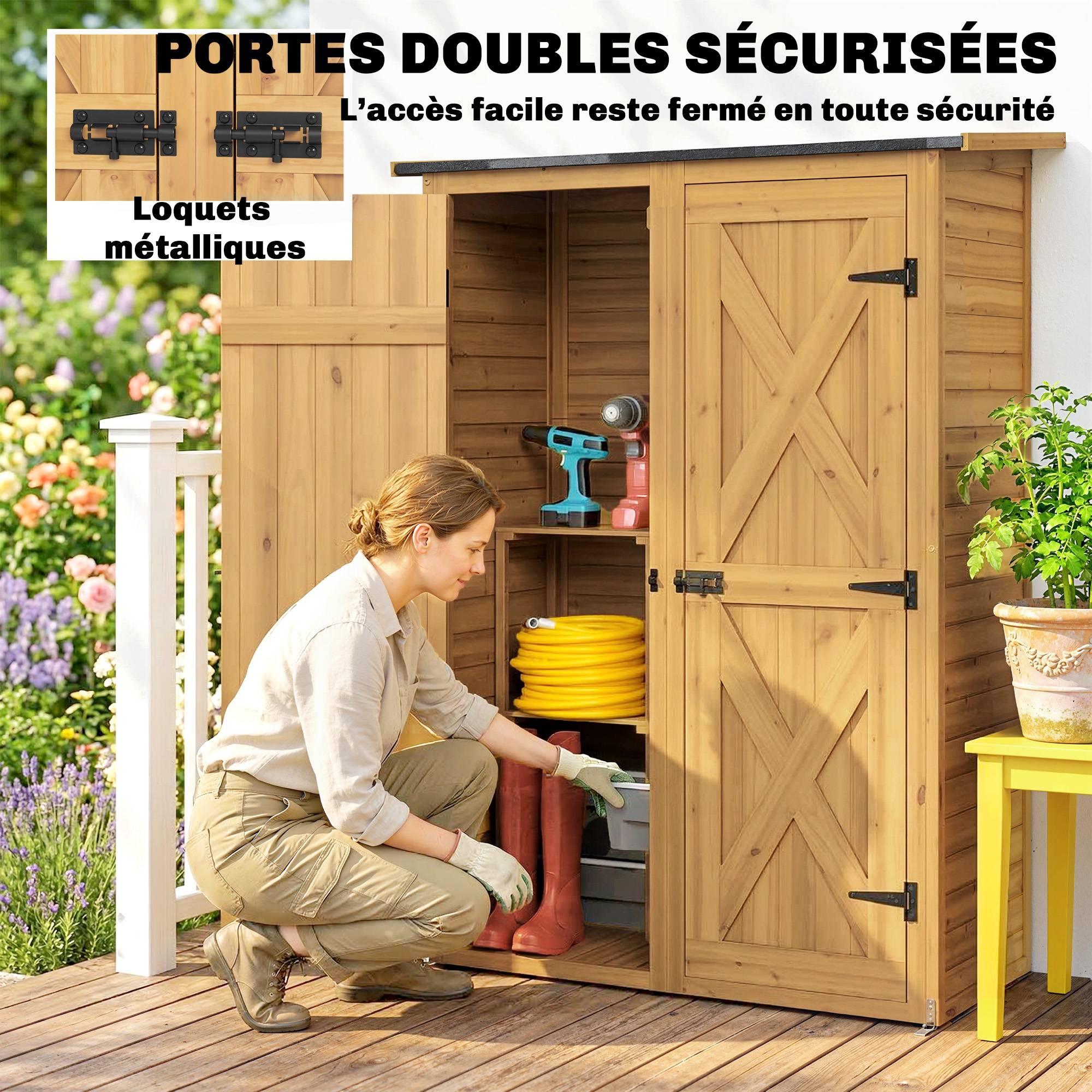 Abri de Rangement en Bois, Cabane de Jardin avec 2 Étagères, Marron - Image 8