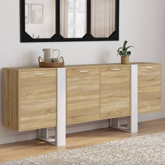 Buffet enfilade 200 cm PHOENIX XXL 4 portes bois et blanc - Image 1