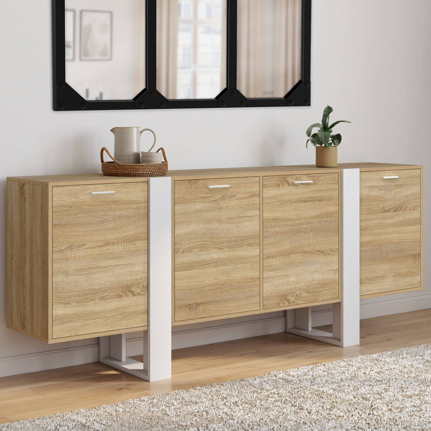 Buffet enfilade 200 cm PHOENIX XXL 4 portes bois et blanc - Image 1