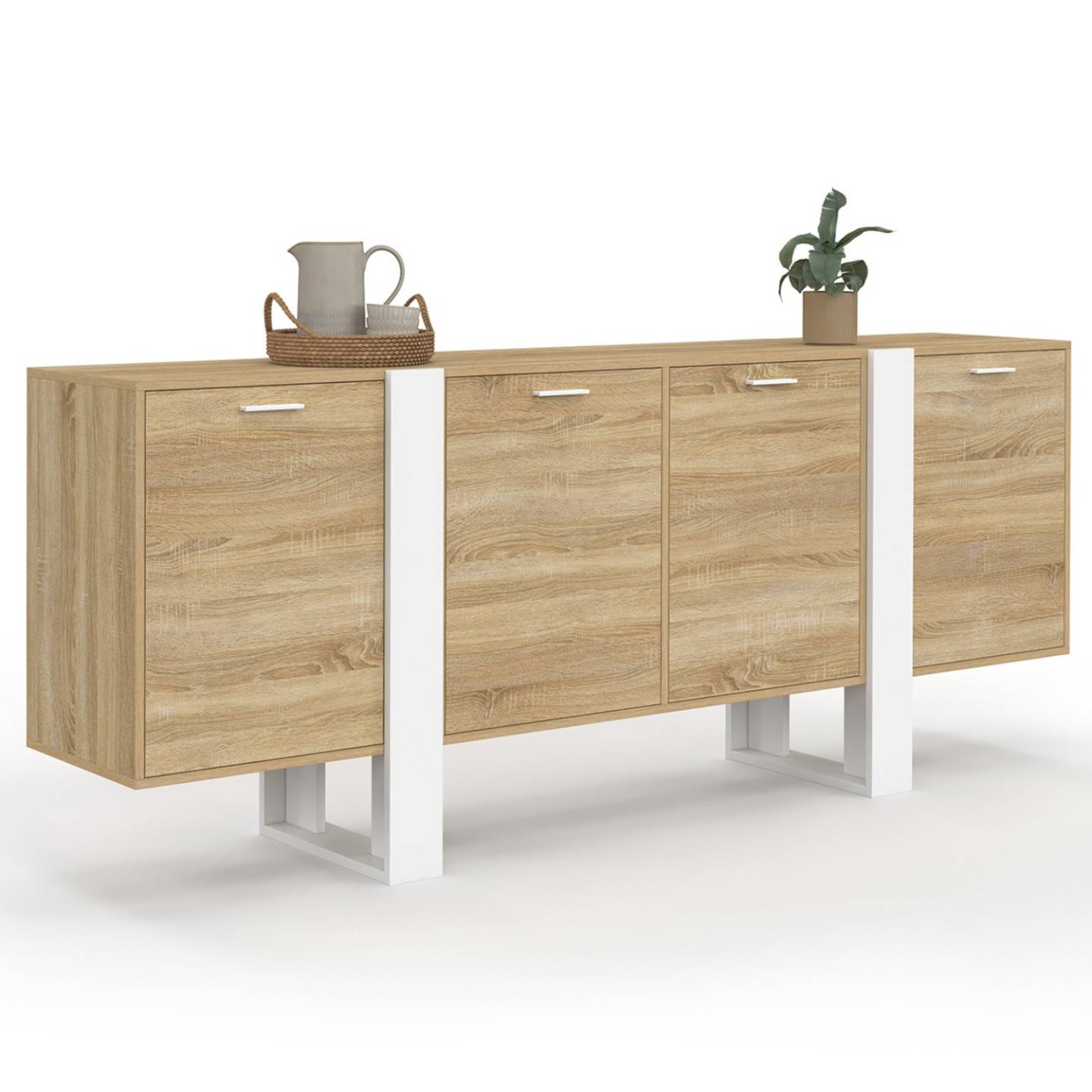 Buffet enfilade 200 cm PHOENIX XXL 4 portes bois et blanc - Image 7