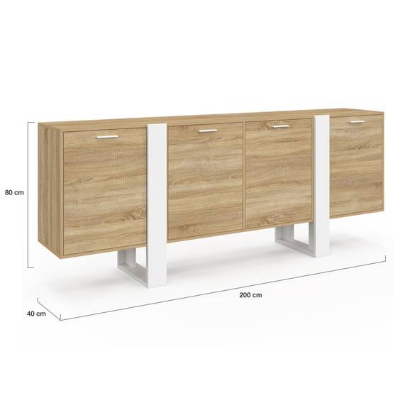 Buffet enfilade 200 cm PHOENIX XXL 4 portes bois et blanc - Image 5