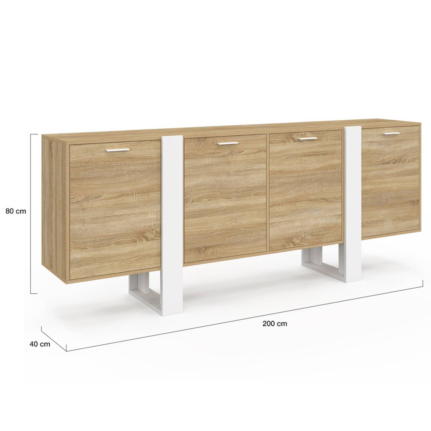 Buffet enfilade 200 cm PHOENIX XXL 4 portes bois et blanc - Image 5