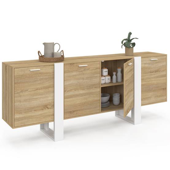Buffet enfilade 200 cm PHOENIX XXL 4 portes bois et blanc - Image 4