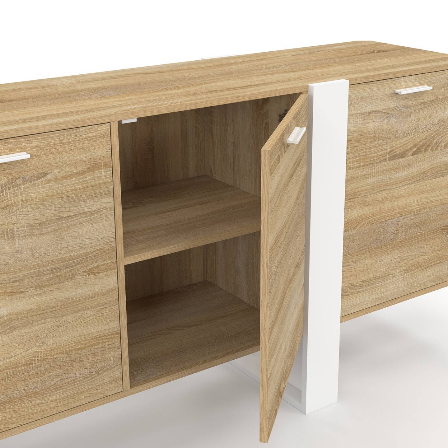Buffet enfilade 200 cm PHOENIX XXL 4 portes bois et blanc - Image 6
