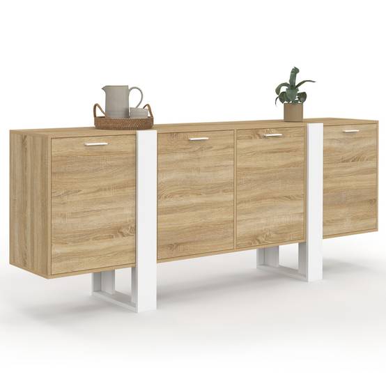 Buffet enfilade 200 cm PHOENIX XXL 4 portes bois et blanc - Image 2