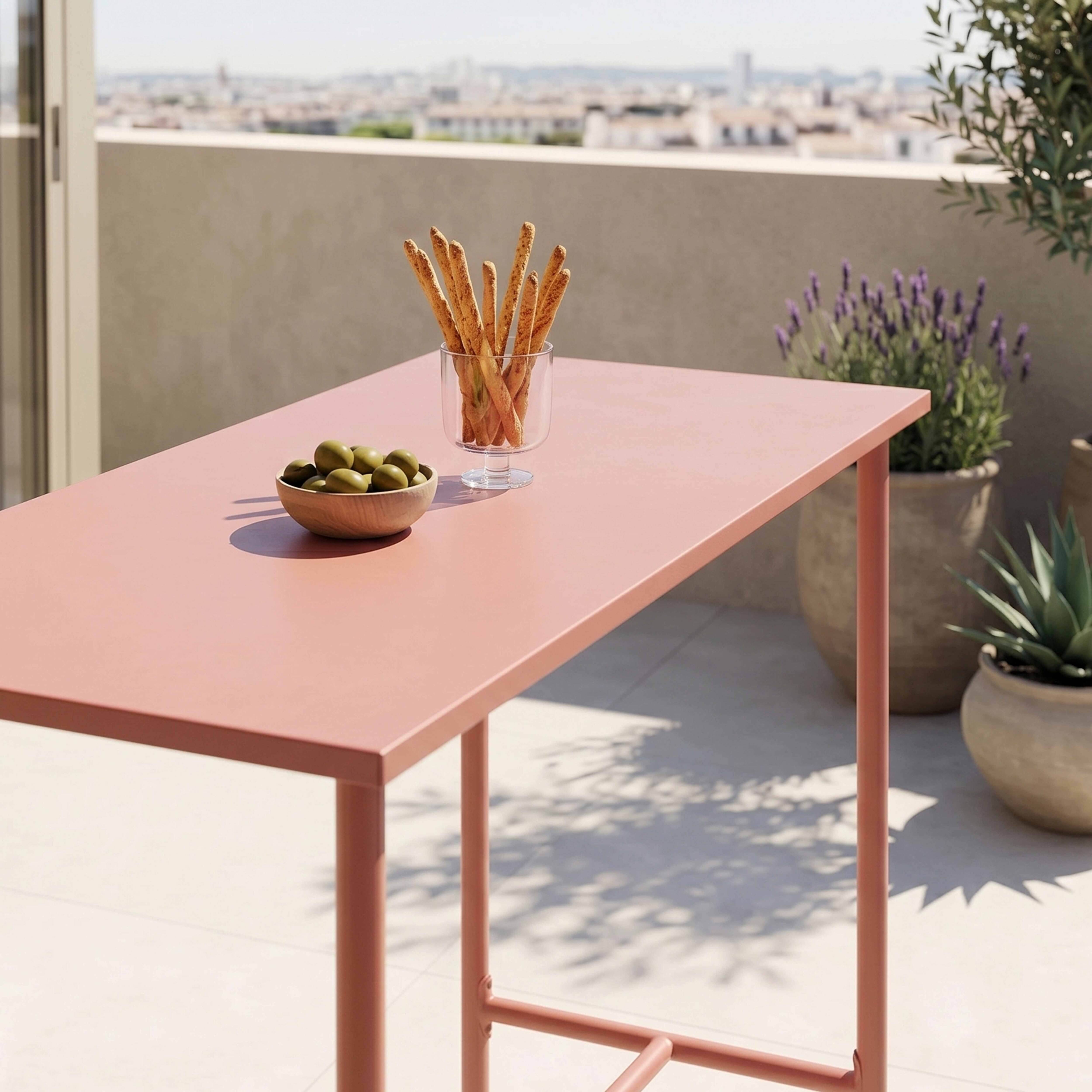 Oviala - Table haute de jardin en métal argile 120 cm Palavas - Oviala - Image 3