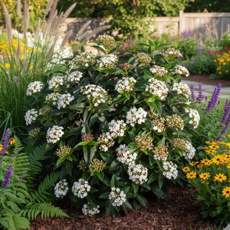 Viorne, Laurier Tin, Viburnum à fleurs Blanche - feuillage Persistant - Pot de 7,5L - 80/100 cm-  hauteur à maturité De 1,50 m à 2,00 m - Image 5
