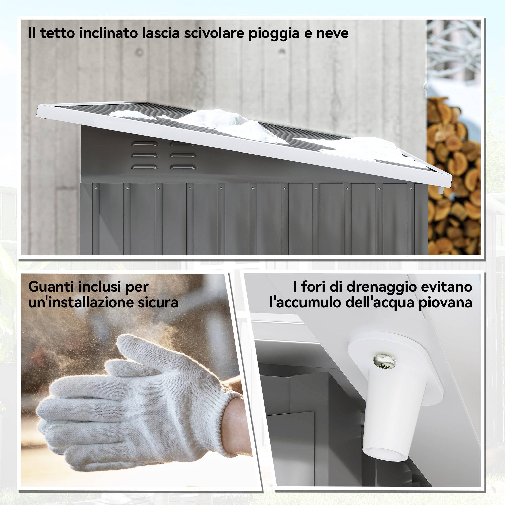 Abri de jardin en acier avec porte verrouillable, fenêtre et aérations, 2,2 x 1,3 m, gris - Image 8