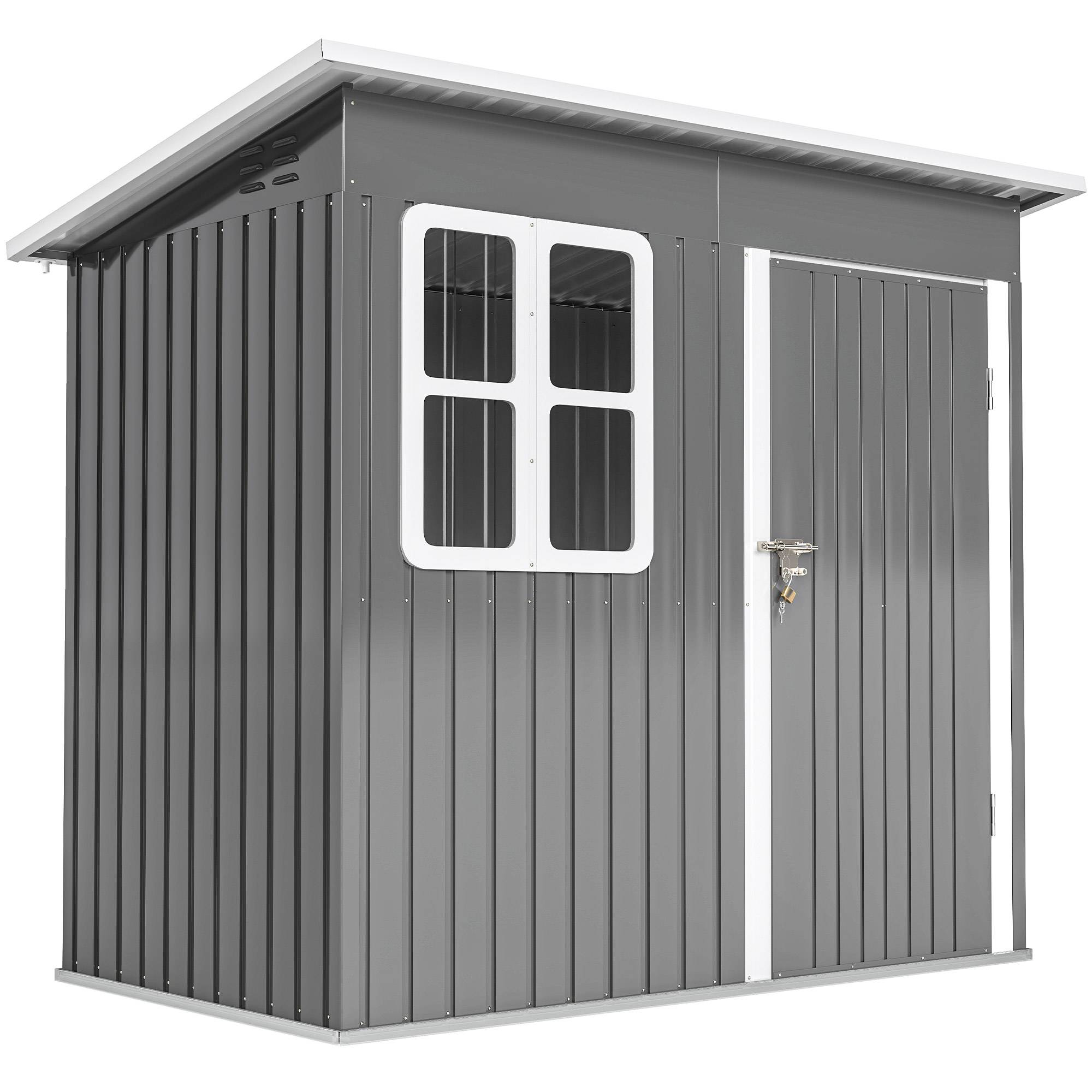 Abri de jardin en acier avec porte verrouillable, fenêtre et aérations, 2,2 x 1,3 m, gris - Image 1