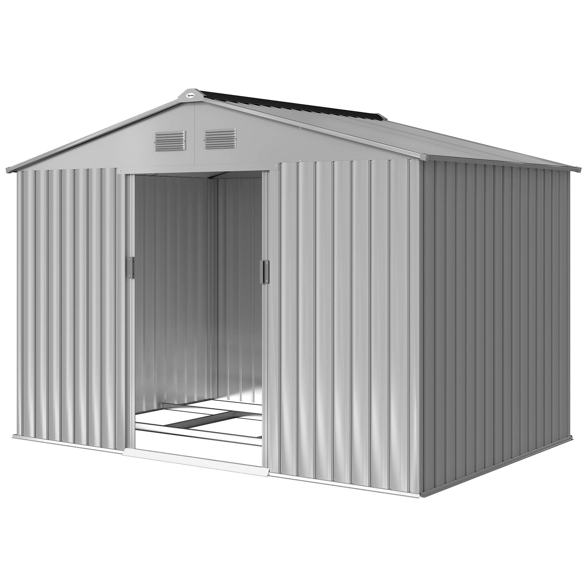 Abri de jardin extérieur 4,9 m² (277 x 195 x 192 cm) avec porte coulissante, ventilation et kit de fondation, gris - Image 2