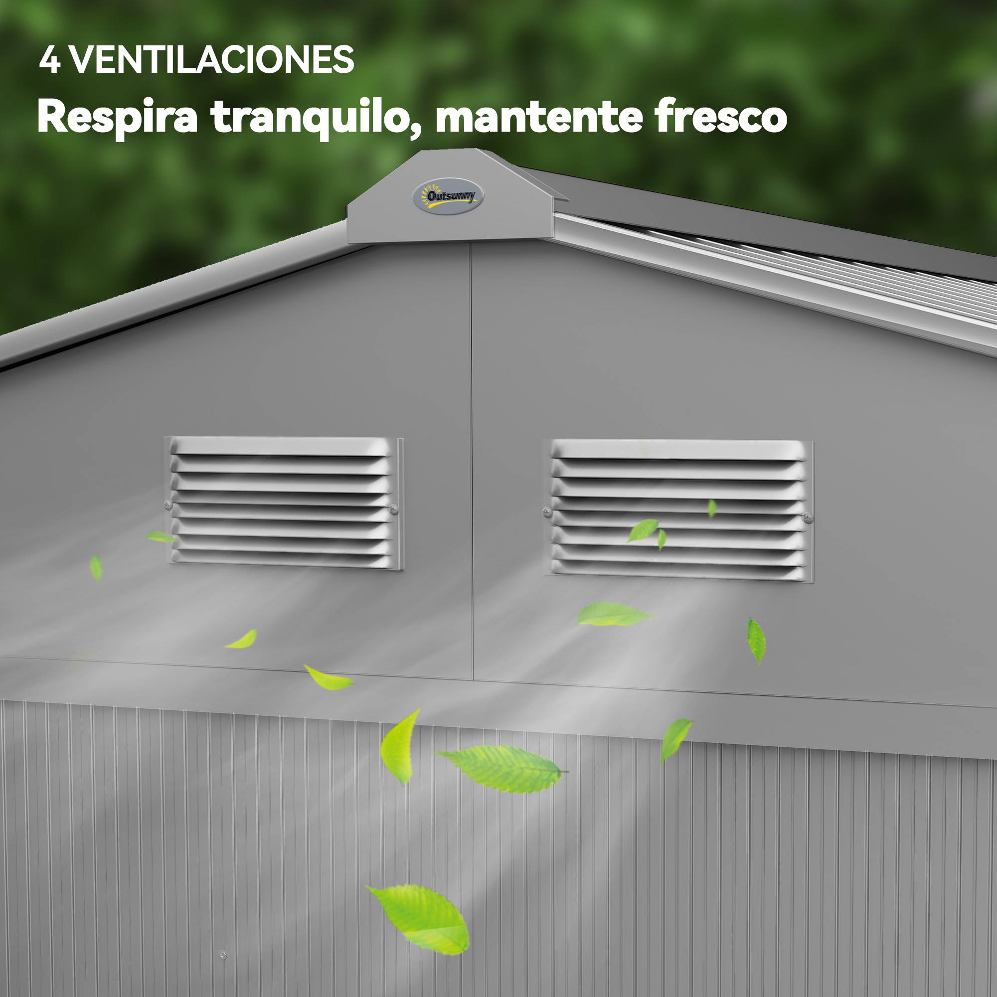 Abri de jardin extérieur 4,9 m² (277 x 195 x 192 cm) avec porte coulissante, ventilation et kit de fondation, gris - Image 10