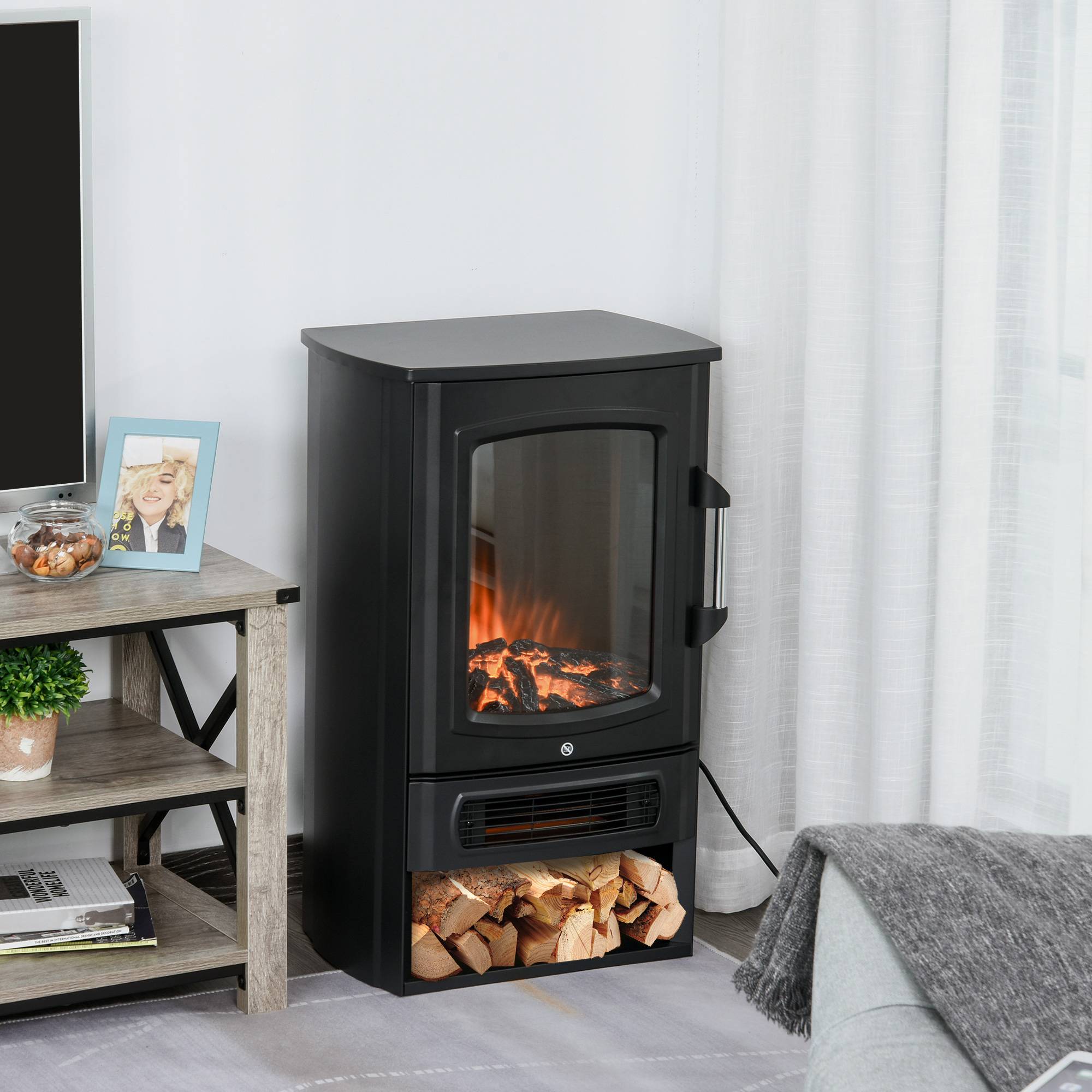 ComfortXL - Cheminée Électrique Mobile sur Pied 2000W Thermostat et Effet Flamme Noir – ComfortXL Outdoor Living - Image 1