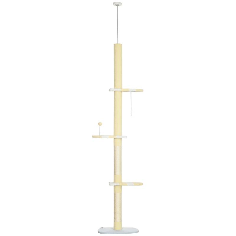 PANGIVO - Arbre à chat bois et polyester jaune blanc bleu 47 x 34 x 220-260 cm - PANGIVO