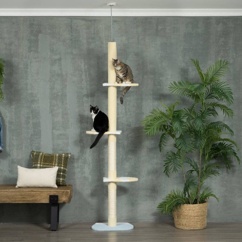 PANGIVO - Arbre à chat bois et polyester jaune blanc bleu 47 x 34 x 220-260 cm - PANGIVO - Image 2