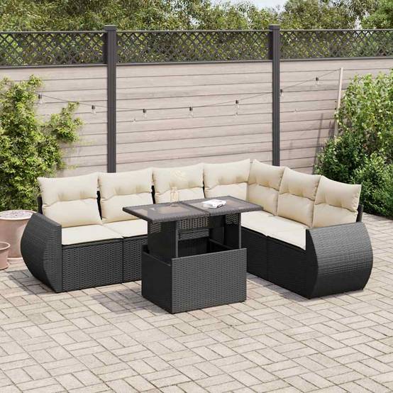 Salon de jardin 6 places résine tressée avec coffres et table relevable Noir – ComfortXL Outdoor Living - Image 1