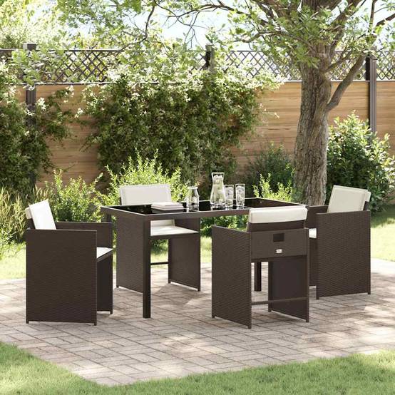 Ensemble de salle à manger pour jardin 5 pcs | Mobilier d'extérieur Marron polyrotin Maison Chic - Image 2