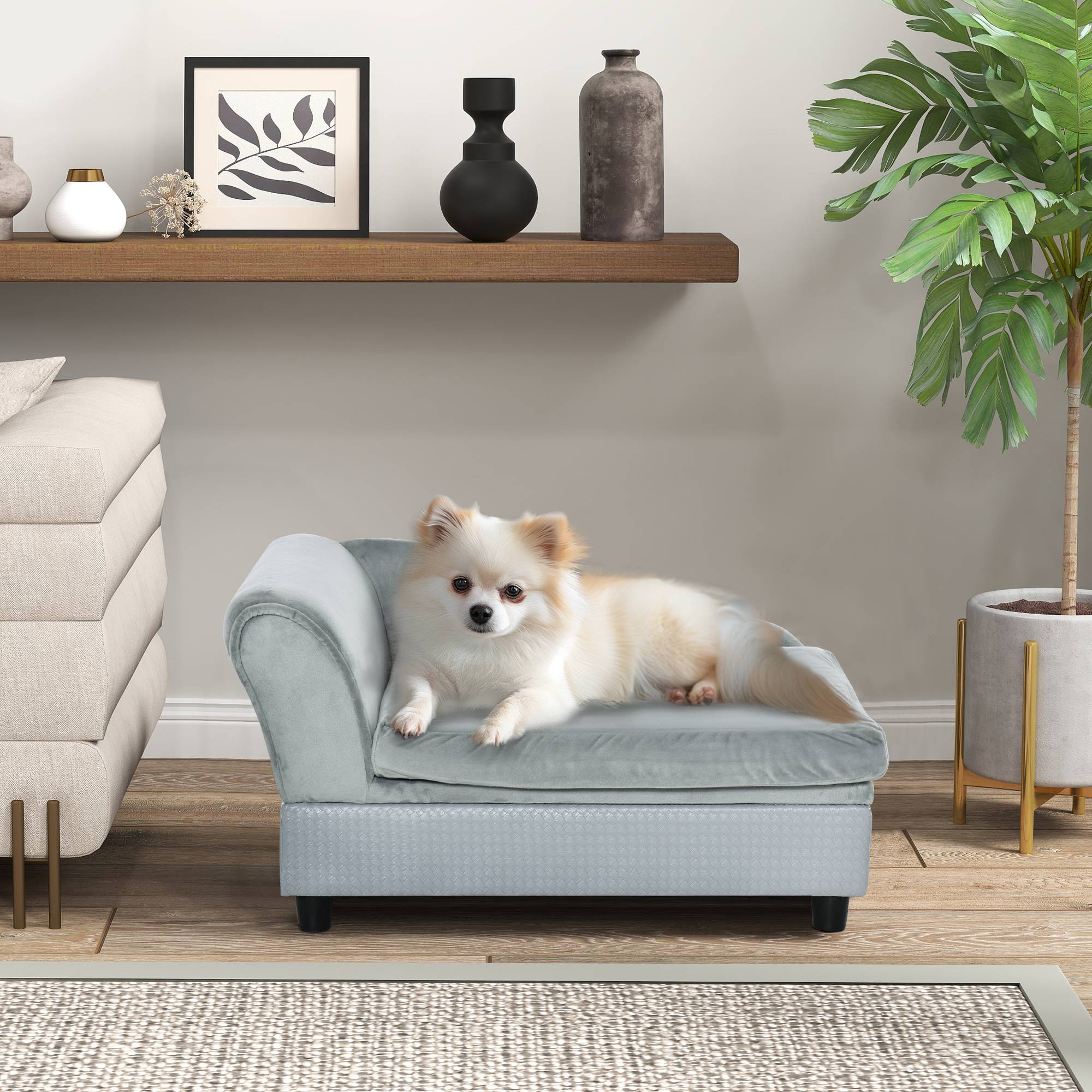 Sans Marque - Canapé animal rangement coussin moelleux jusqu'à 15kg peluche bois massif gris clair - Image 3