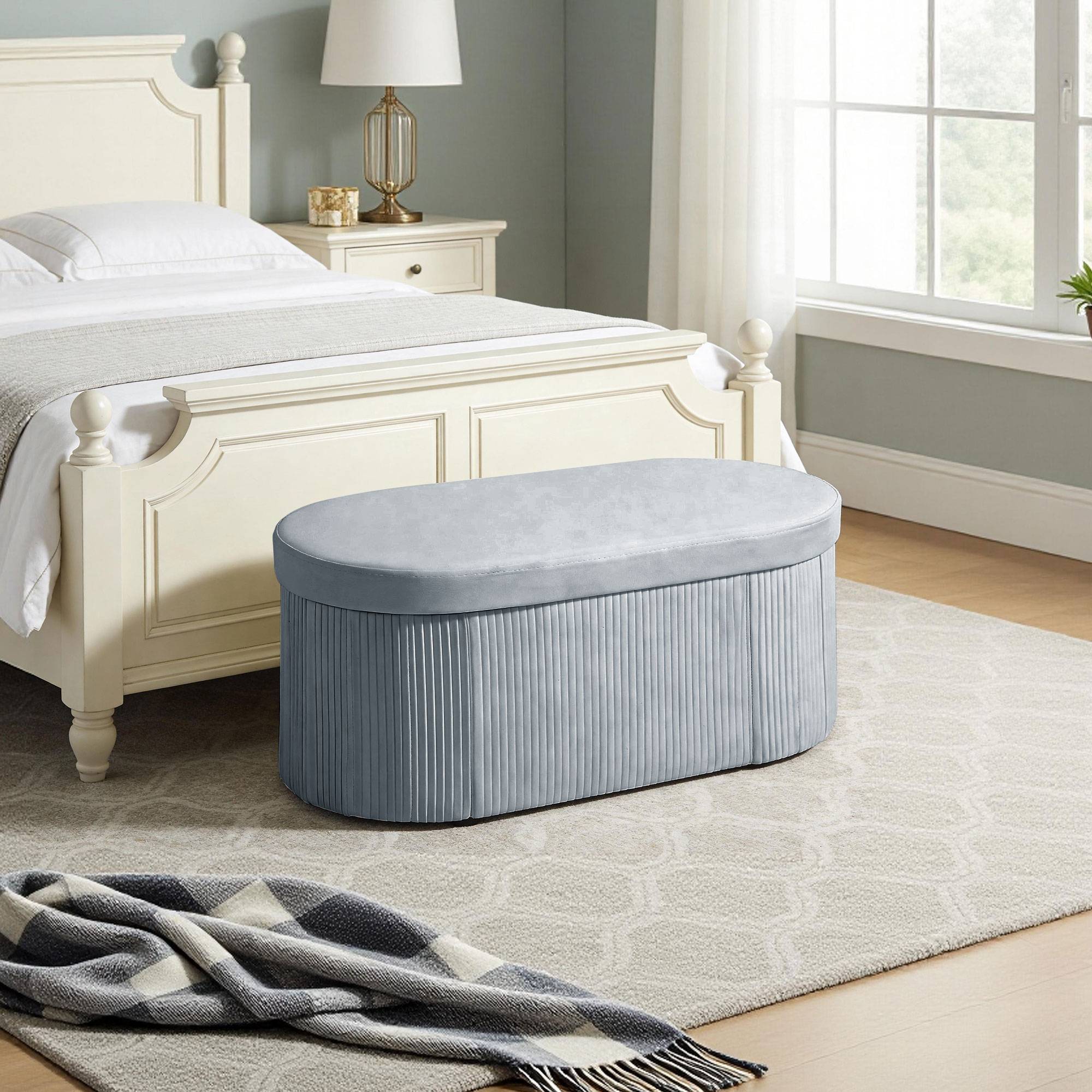 Banc coffre ottoman avec coffre de rangement pliable, 72 L, 76 x 38 x 35 cm, revêtement en velours, gris foncé. - Image 4