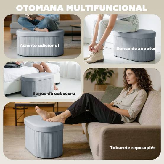 Banc coffre ottoman avec coffre de rangement pliable, 72 L, 76 x 38 x 35 cm, revêtement en velours, gris foncé. - Image 9