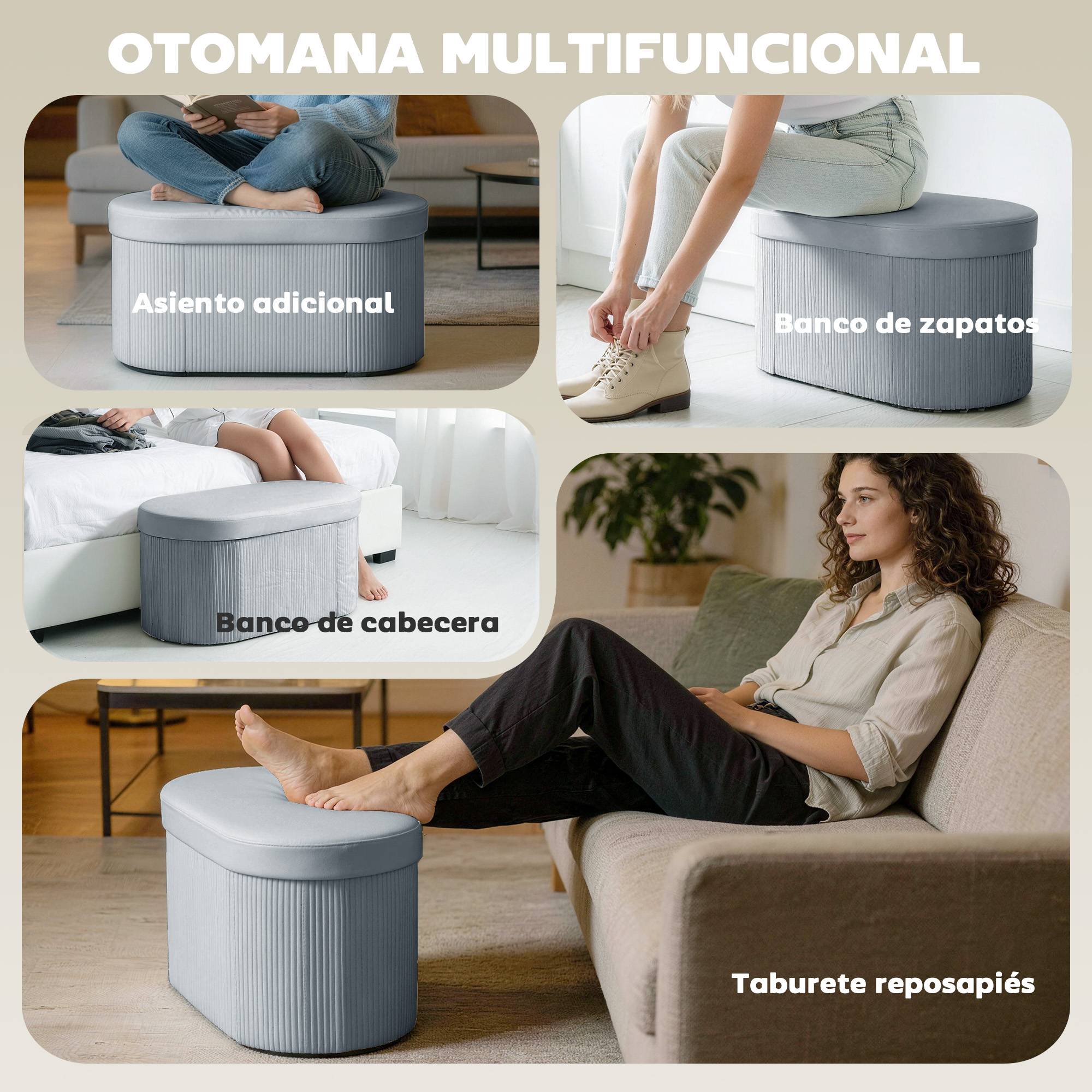Banc coffre ottoman avec coffre de rangement pliable, 72 L, 76 x 38 x 35 cm, revêtement en velours, gris foncé. - Image 9