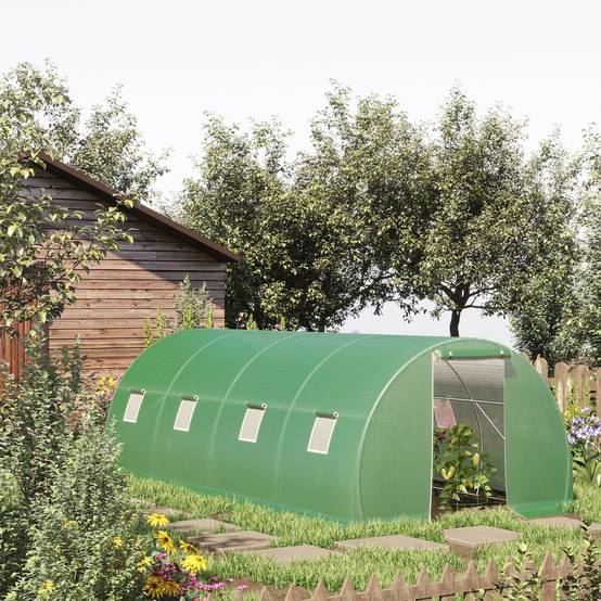 Serre de Jardin Tunnel 18 m², 600 x 300 x 200 cm, Structure en Acier Galvanisé, Bâche PE Haute Densité, 8 Fenêtres et Porte Zippée Enroulable - Image 3