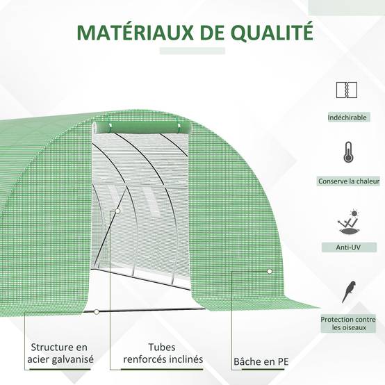 Serre de Jardin Tunnel 18 m², 600 x 300 x 200 cm, Structure en Acier Galvanisé, Bâche PE Haute Densité, 8 Fenêtres et Porte Zippée Enroulable - Image 6