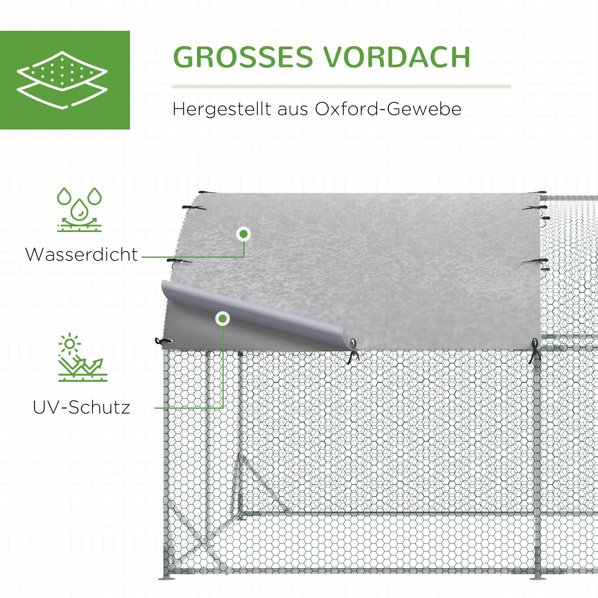 Enclos Poulailler Acier Galvanisé 10.64m² 6-12 Poules Bâche Toit Imperméable 280x380cm Argent - ComfortXL Pet Living - Image 4