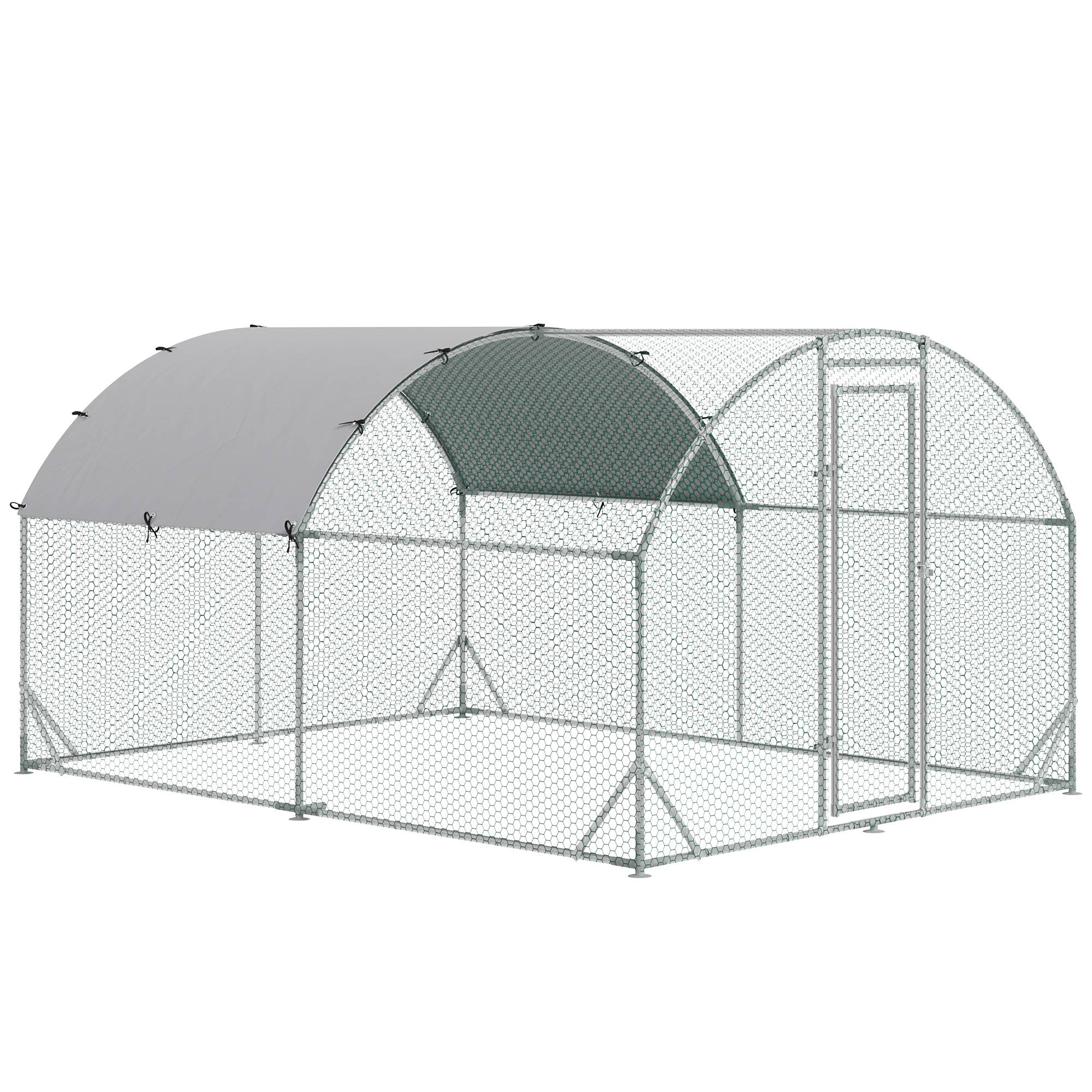 Enclos Poulailler Acier Galvanisé 10.64m² 6-12 Poules Bâche Toit Imperméable 280x380cm Argent - ComfortXL Pet Living - Image 2