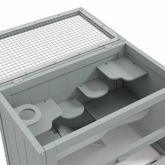 Cage hamster souris Bois sapin 2 niveaux avec toit ouvrable 60x35x42cm Gris - ComfortXL Outdoor Living - Image 9