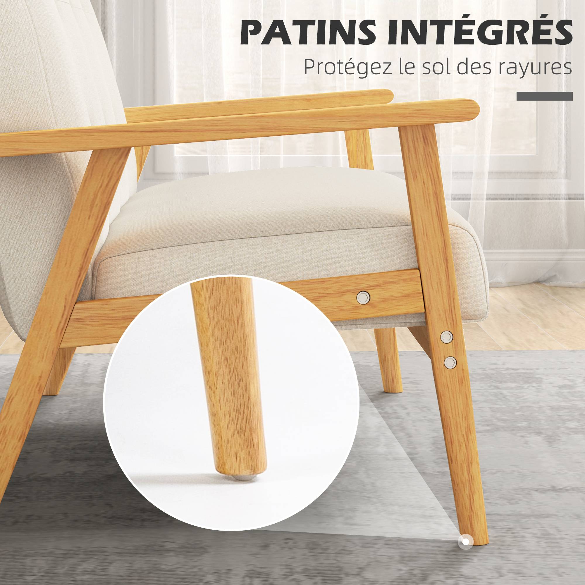 Canapé 2 places 115 cm canapé scandinave avec dossier capitonné, assise rembourrée et accoudoirs, beige - Image 8